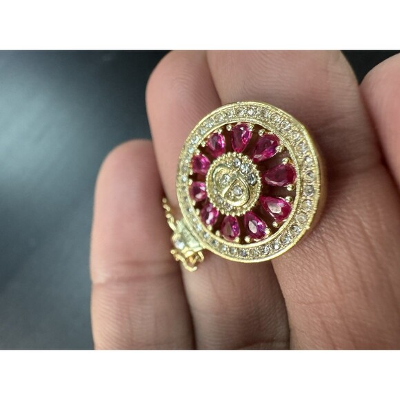 Christian Dior Stamped CD Authentic Magenta Crystals Medallion Necklace Chai - Picture 12 of 16